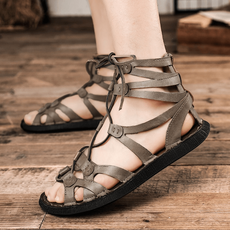 Stylish men's non-slip trekking sandals with genuine cow leather, perfect for hiking. Lightweight and breathable design for superior grip.